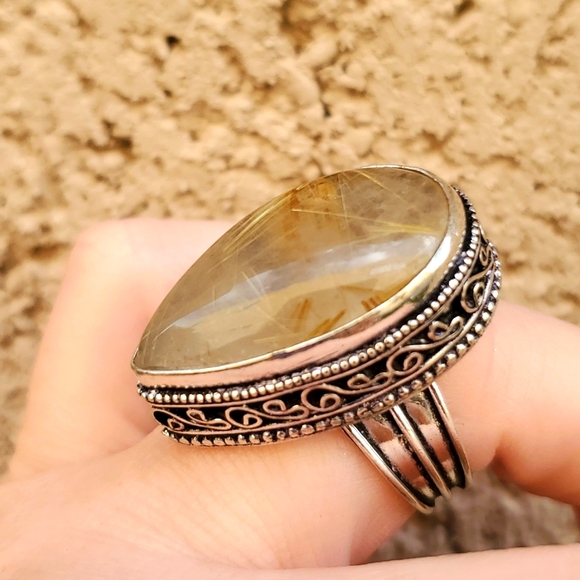 New Golden Rutile 925 Silver Ring. - Picture 12 of 15